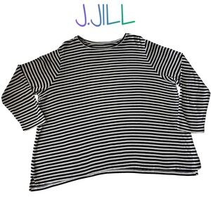 J.Jill Black White Striped Cotton Long Sleeve Pullover Top Size 2X Plus Tunic